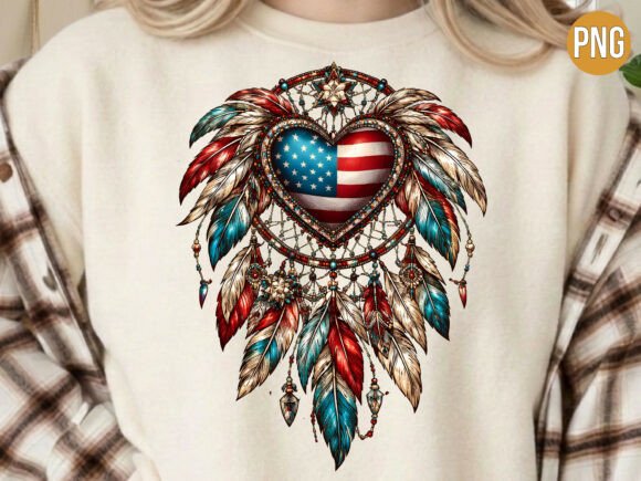 American Flag Heart Dreamcatcher USA PNG: Elevating Creative Projects with High-Quality Digital Design