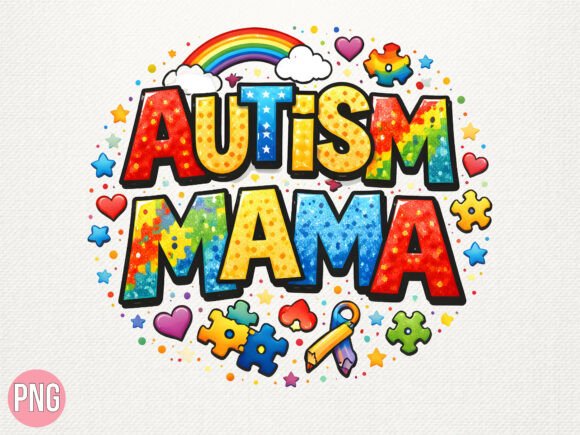 Autism Mama Rainbow PNG: Vibrant Design for POD