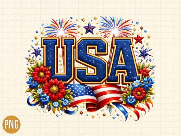 Elevating American-Themed Designs with High-Quality USA Text Patriotic Fireworks PNG Assets