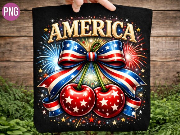 Patriotic Cherry Bow American Flag PNG: Elevating Creative Projects with Premium Digital Design