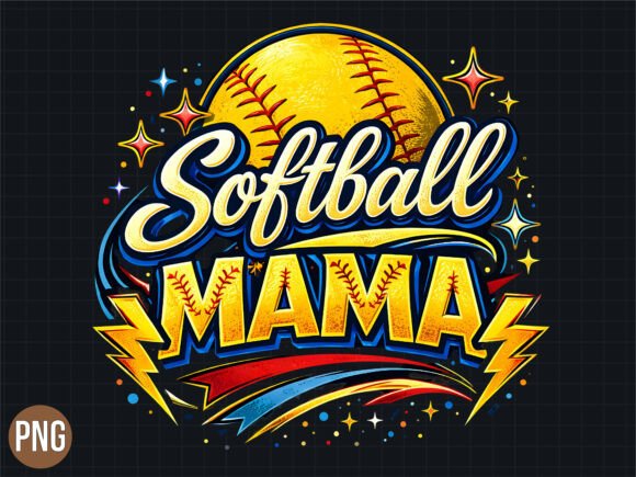 Softball Mama Lightning Stars Sport PNG for Creators