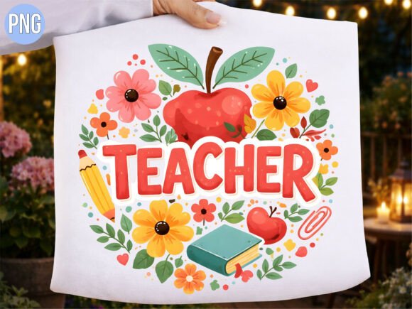 Teacher Apple Floral Wreath School PNG Guide