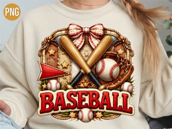 Vintage Baseball Bat & Ball Bow PNG
