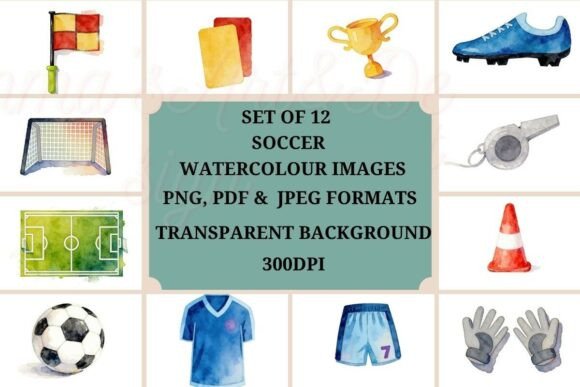 Watercolour Soccer Clipart Set for Designers