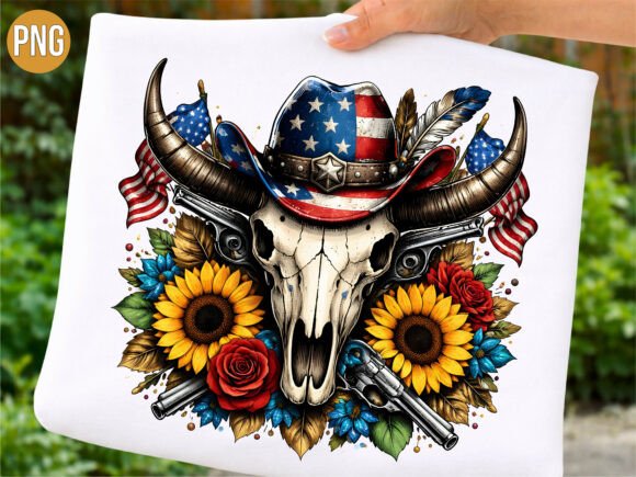Western Bull Skull Cowboy Hat USA PNG